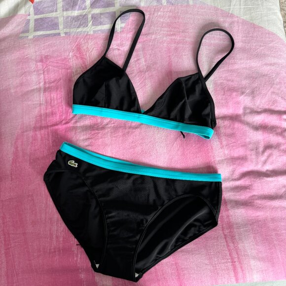 Vintage & *Super RARE* Lacoste Black & Aqua Bikini Sz 40 Like New Condition - Picture 4 of 7
